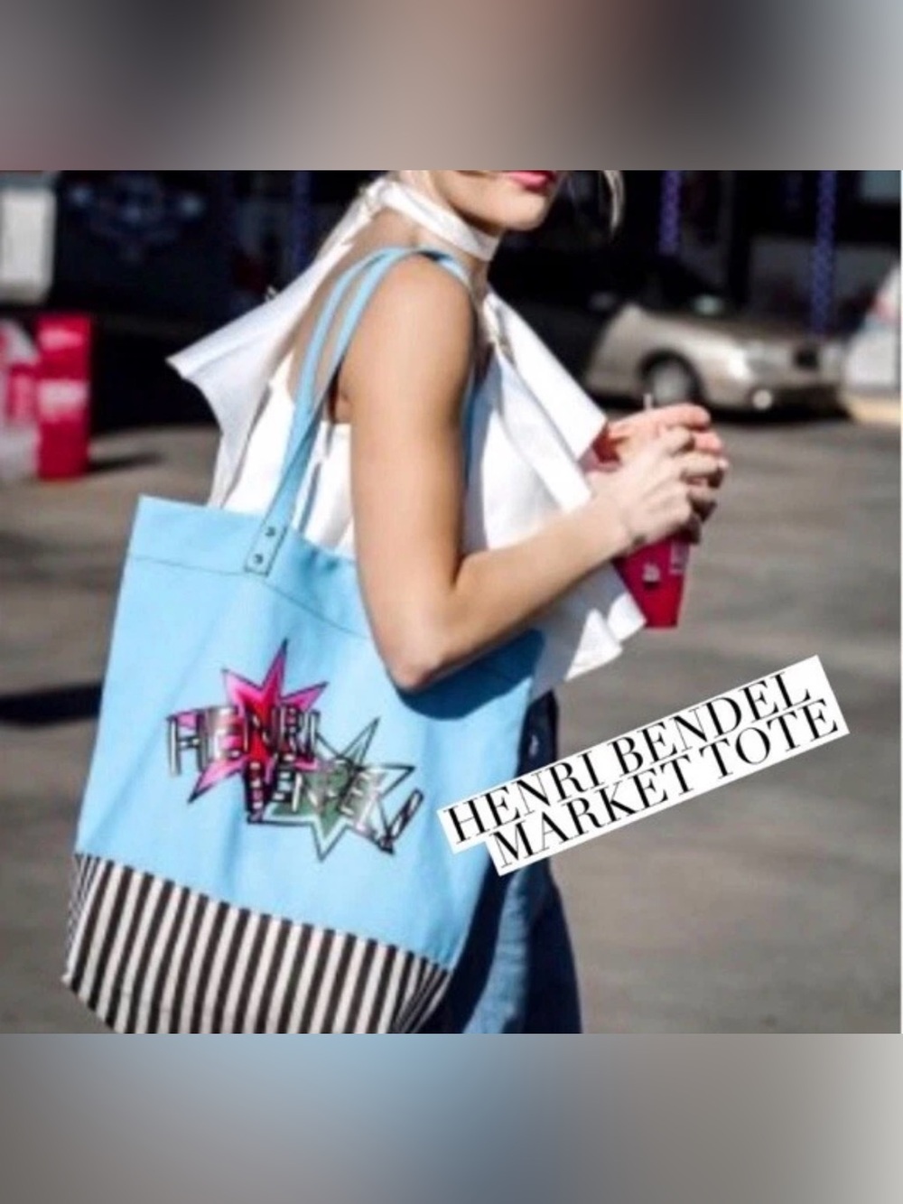 Henri Bendel Canvas  Tote Blue Signature - Picture 2 of 2